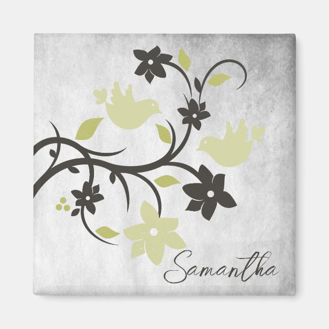 Yellow Lovebirds Personalised Magnet (Front)