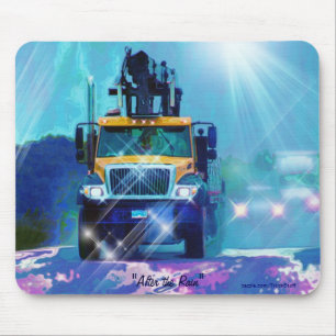 Yellow Lumber Truck in Rain Art Mousepad