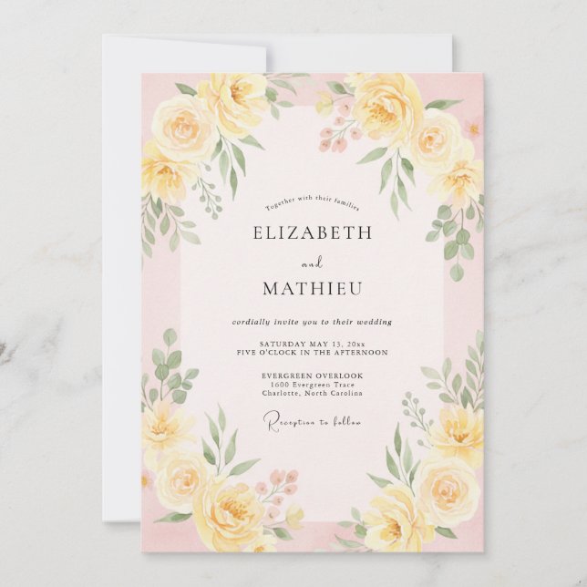 Yellow Luminous Spring Watercolor Wedding Invitation (Front)