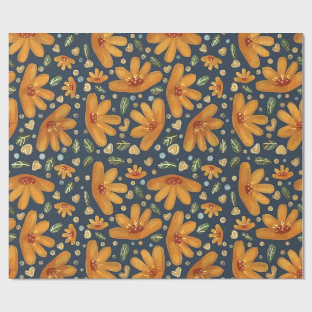 Yellow Luxe Florals Wrapping Paper (Flat)