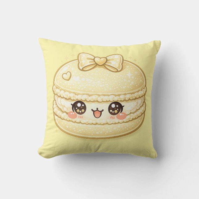 Yellow Macaron Sweet Kawaii Cushion Pillow (Front)
