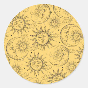 Yellow Magic Vintage Celestial Sun Moon Stars Classic Round Sticker