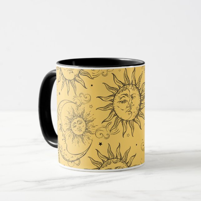 Yellow Magic Vintage Celestial Sun Moon Stars Mug (Front Left)
