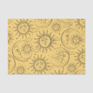 Yellow Magic Vintage Celestial Sun Moon Stars Tissue Paper