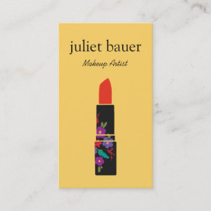 Yellow Makeup Artist Floral Lipstick Logo Beauty Business Card