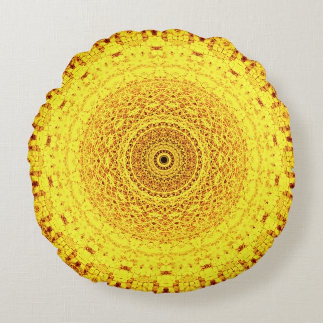 Yellow Mandala Art Round Cushion (Front)
