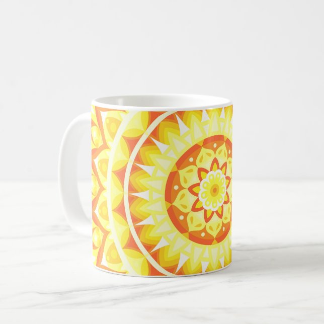 Yellow Mandala Bright Happy Boho Sunshine Pattern Coffee Mug (Front Left)
