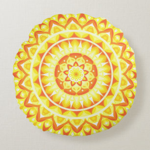 Yellow Mandala Bright Sunshine Boho Cheerful Decor Round Cushion