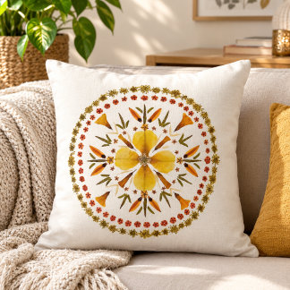 Yellow Mandala Pressed Flower From Original Art Cushion