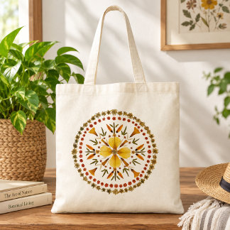 Yellow Mandala Pressed Flower From Original Art Tote Bag