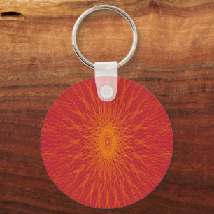 Yellow mandala rays on red key ring