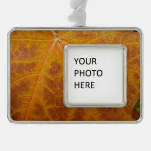 Yellow Maple Leaf Autumn Abstract Nature Silver Plated Framed Ornament