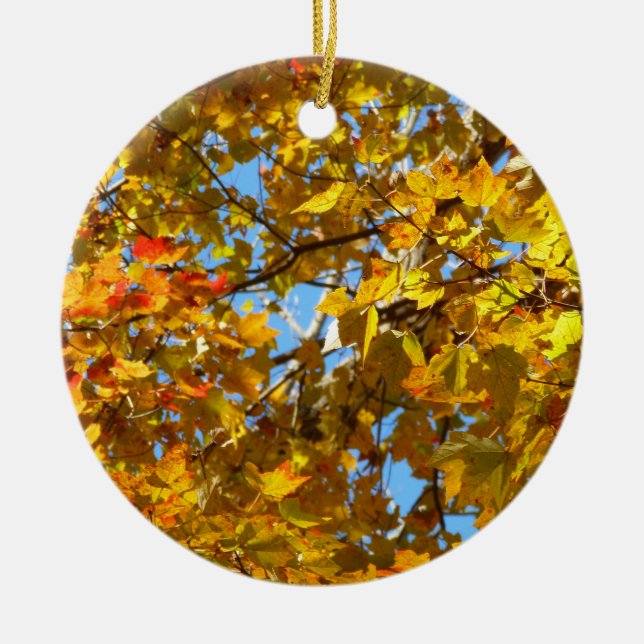 Yellow Maple Leaves and Blue Sky Ceramic Tree Decoration (Front)