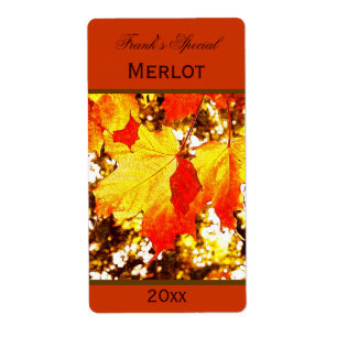yellow maple leaves wine bottle label