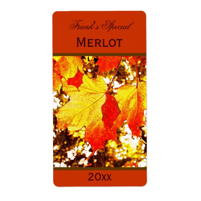 yellow maple leaves wine bottle label (Front)