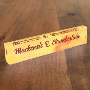 Yellow Marble Abstract with Name in Script Nameplate