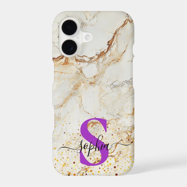 yellow marble chic gold glitter monogram (Back)
