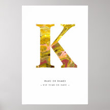 Yellow Marble Letter K Initial Personalised Art