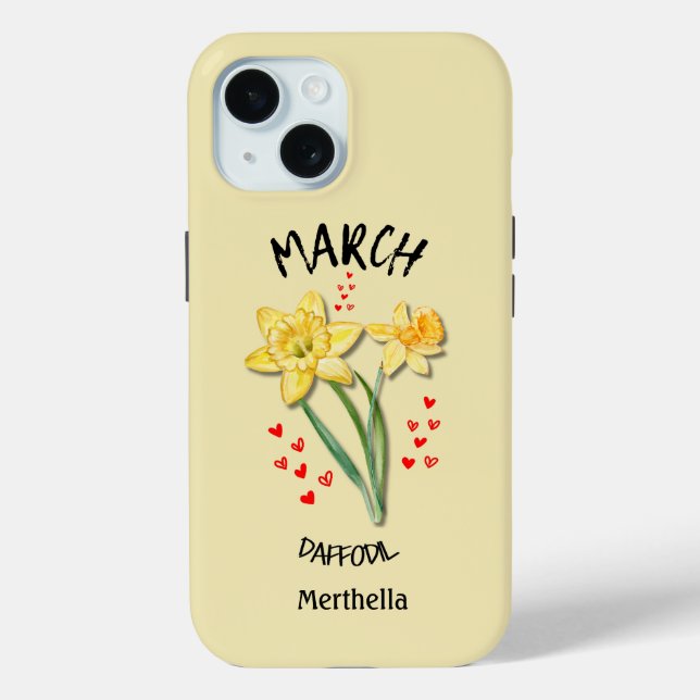 Yellow MARCH Birth Month Flower Custom Name Case-Mate iPhone Case (Back)
