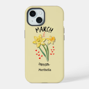 Yellow MARCH Birth Month Flower Custom Name iPhone 15 Case