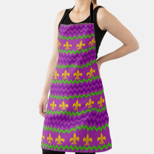 YELLOW MARDI GRAS FLEUR DI LIS PURPLE GREEN STRIPE APRON