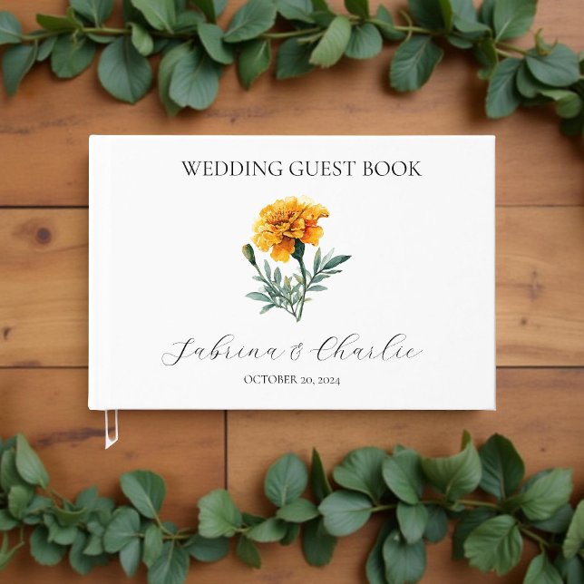 Yellow Marigold Elegant Floral Watercolor Wedding  Guest Book (Creator Uploaded)