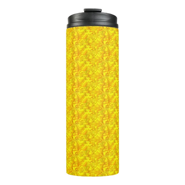 Yellow Marigold Floral Seamless Pattern Thermal Tumbler (Front)