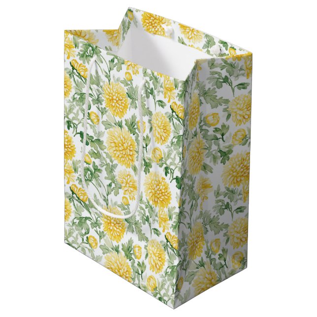 Yellow Marigold Flowers Bridal Shower Medium Gift Bag (Front Angled)