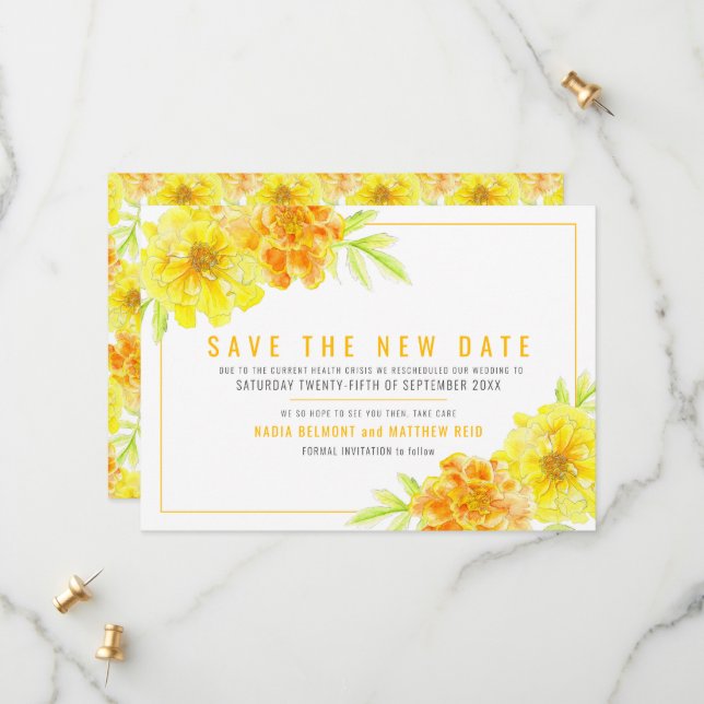 Yellow marigold save the new date wedding save the save the date (Front/Back In Situ)
