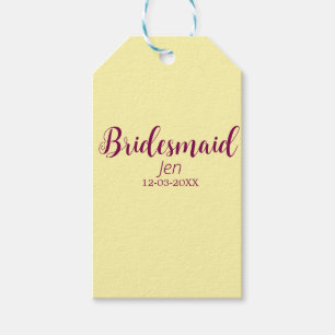 Yellow maroon bridesmaid name date stylish bride t gift tags
