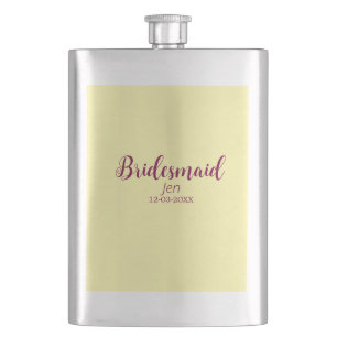 Yellow maroon bridesmaid name date stylish bride t hip flask