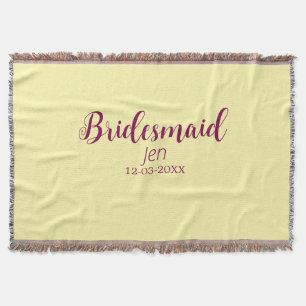 Yellow maroon bridesmaid name date stylish bride t throw blanket