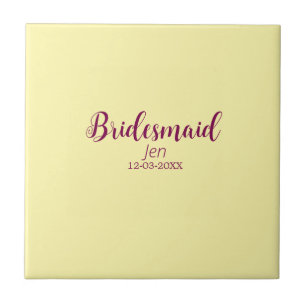 Yellow maroon bridesmaid name date stylish bride t tile