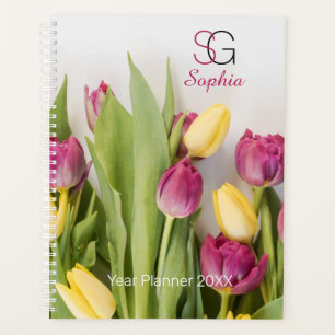 Yellow & Maroon Tulips, Name Monogram, Year Planner