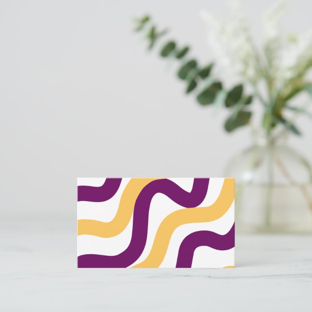 Yellow marron red curvy lines wavy pattern design  business card (Standing Front)