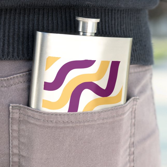 Yellow marron red curvy lines wavy pattern design  hip flask (In Situ)
