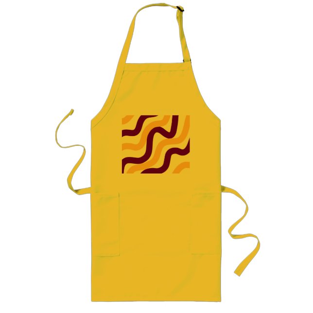 Yellow marron red curvy lines wavy pattern design  long apron (Front)