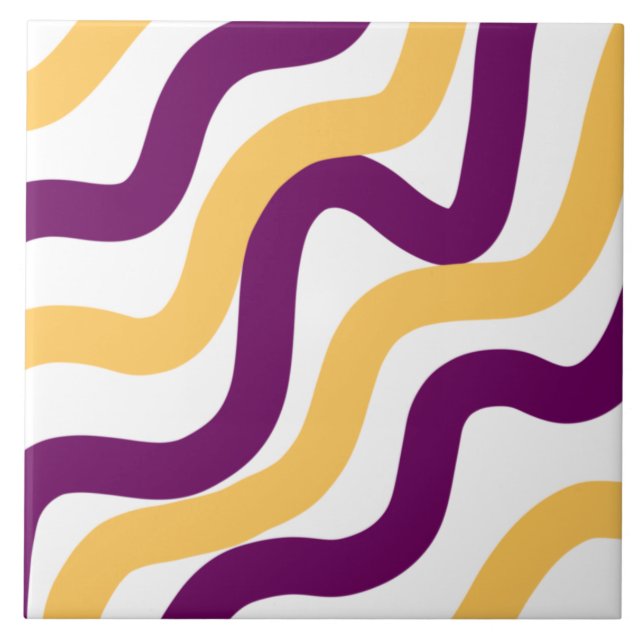 Yellow marron red curvy lines wavy pattern design  tile (Front)