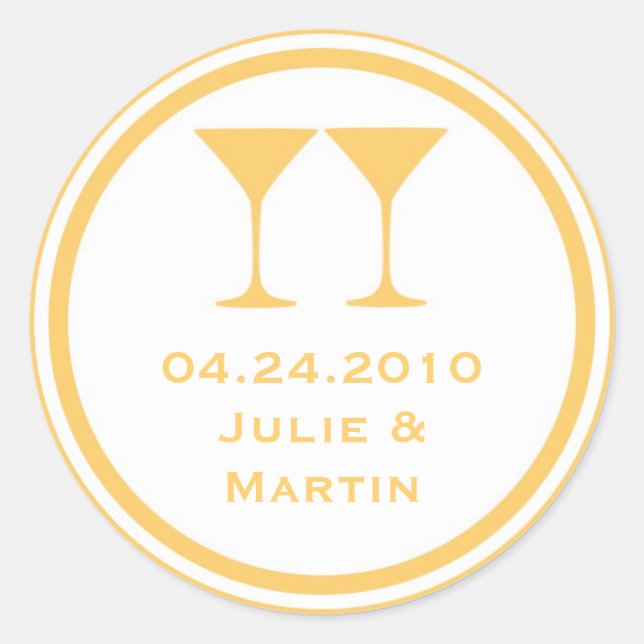 Yellow martini wedding favour tag seal label (Front)