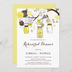 Yellow Mason Jars Rehearsal Dinner Invitation