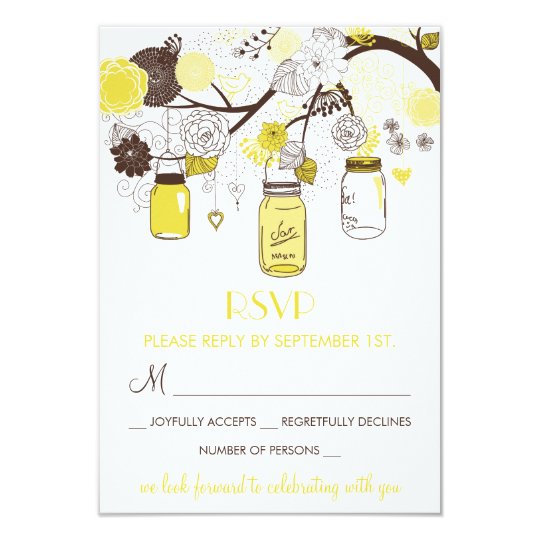 Yellow Mason Jars Summer Wedding Floral RSVP Card