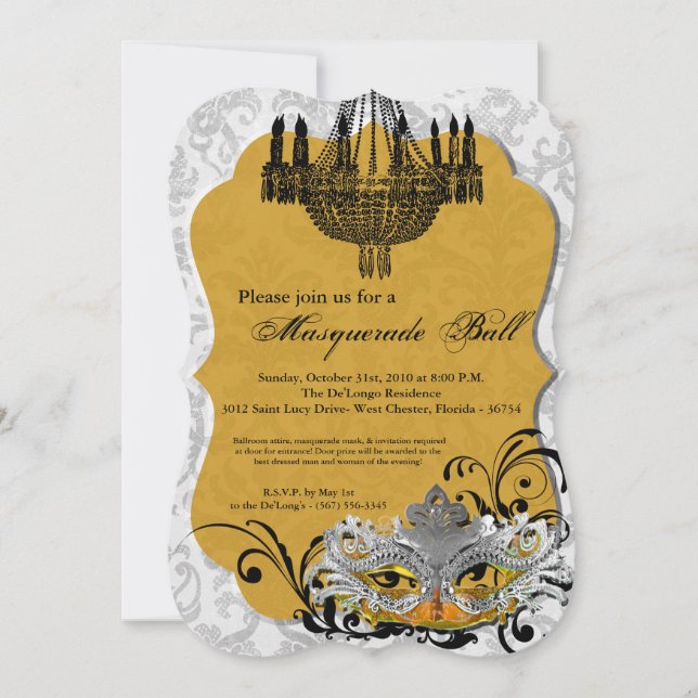 Yellow Masquerade Ball Mask Costume Halloween Part Invitation (Front)