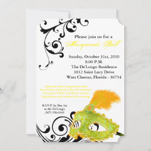 Yellow Masquerade Ball Mask Costume Halloween Part Invitation