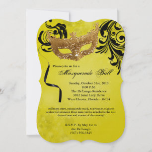 Yellow Masquerade Ball Mask Costume Halloween Part Invitation