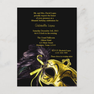 Yellow Masquerade Ball Quinceanera 15th Birthday Postcard