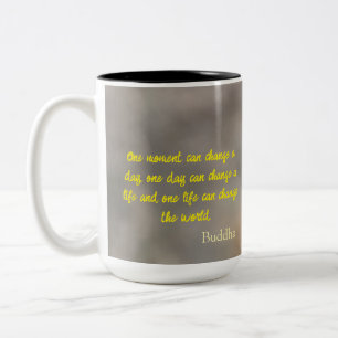 Yellow Meadow Buttercup Flower with Buddha Quote Two-Tone Coffee Mug