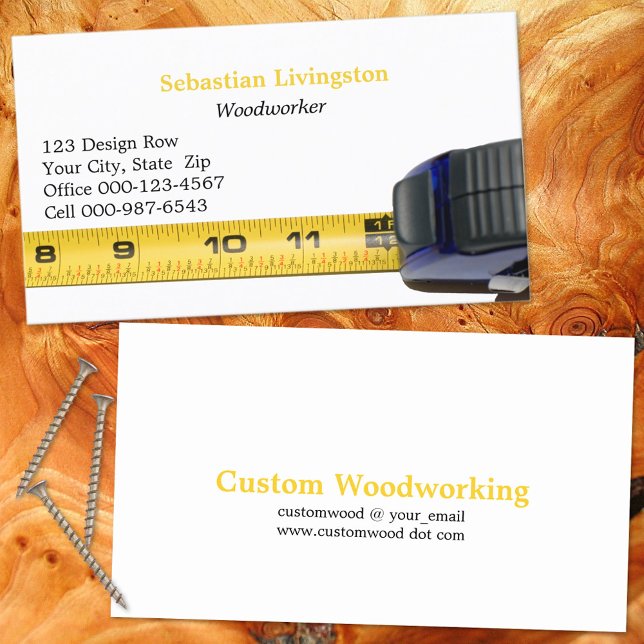 Yellow Measuring Tape Woodworking Professional Business Card (Creator Uploaded)