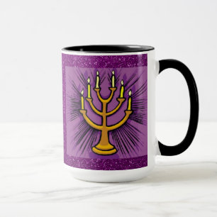 Yellow Menorah Purple Faux Glitter Mug