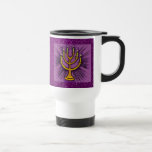 Yellow Menorah Purple Faux Glitter Travel Mug<br><div class="desc">Beautiful Travel Mug Featuring Yellow Menorah Purple Faux Glitter Design</div>