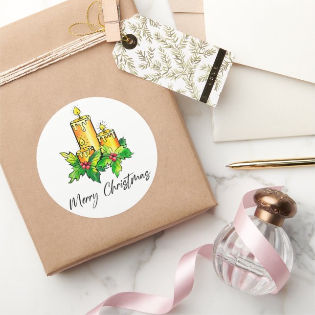 Yellow Merry Christmas And Happy New Year   Classic Round Sticker (Gifting)